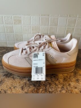 adidas Gazelle Bold J Pink Suede Sneakers with Gum Sole